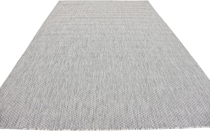 Unique Loom Collection Casual Transitional Solid Heathered Indoor/Outdoor Flatweave Area Rug (7' 1" x 10' Rectangle, Light Gray/Ivory) - Image 5