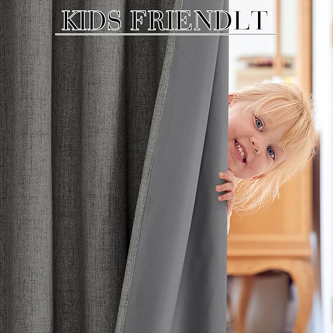 RYB HOME Grey Linen 100% Blackout Curtains for Bedroom 120 inch Long 52 inch Width, Extra Long Drapes Thermal Insulated&Privacy Assurd for Sliding Glass Doors/Dining, Back Tab&Rod Pocket, 2 Panels - Image 5