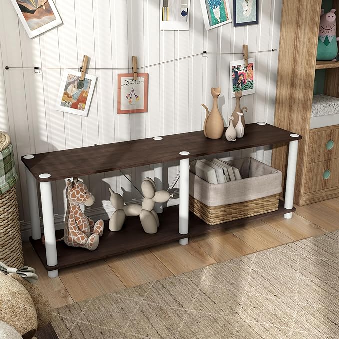 Homes: Inside + Out Apexa Modern 2-Tier Extra Wide Shelving Units, Collectibles Display Shelves, Easy Assembly Low Shelf, Home Storage Organizer for Living Room, Bedroom, Office, Espresso - Image 13