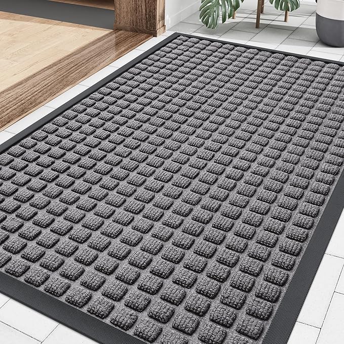 Smiry Front Door Mat Outside Entrance, Heavy Duty Natural Rubber Doormat, Non Slip, Trap Dirt and Moisture, Easy Clean, Low Profile Welcome Floor Mats for Indoor Outdoor Entry, 35x23 Inch, Mix Grey by Smiry