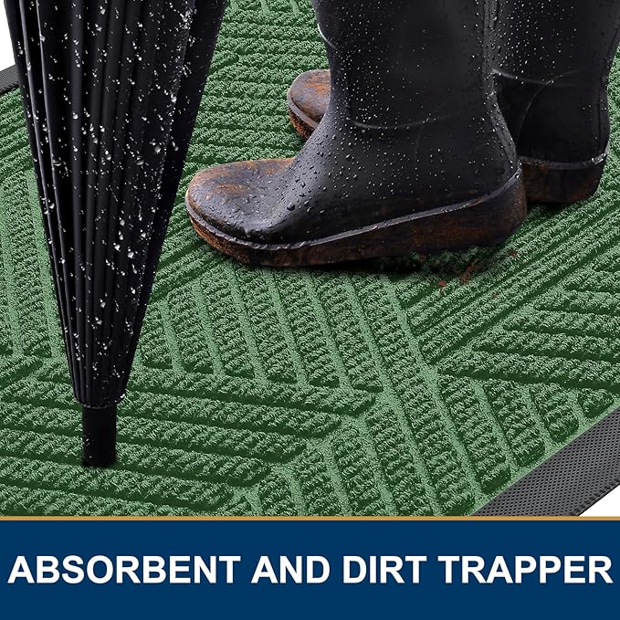 Smiry Front Door Mat Outside Entrance, Heavy Duty Sturdy Natural Rubber Doormat, Trap Dirt and Moisture, Easy Clean Low Profile Mats for Indoor Outdoor Entry, Irregular Triangle (29.5x17, Green) - Image 3