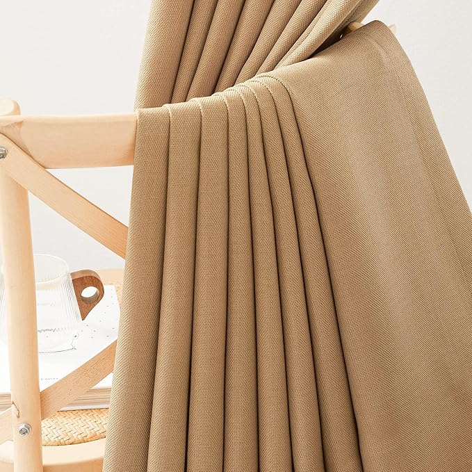 NICETOWN Thick Living Room Caramel Curtains 84 inches Long, Rod Pocket/Back Tab/Hook Belt Faux Linen Room Darkening Curtains Farmhouse Window Drapes for Bedroom, W52 x L84, 2 Panels - Image 5
