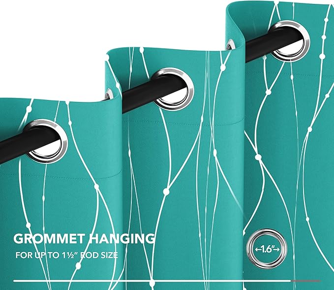Deconovo Blackout Curtains, Thermal Insulated Soundproof Grommet Drapes, Wave Dots Silver Print, 52 x 63 Inch, Set of 2, Machine Washable Panels for Kitchen Bedroom Living Room Nursery, Turquoise - Image 7