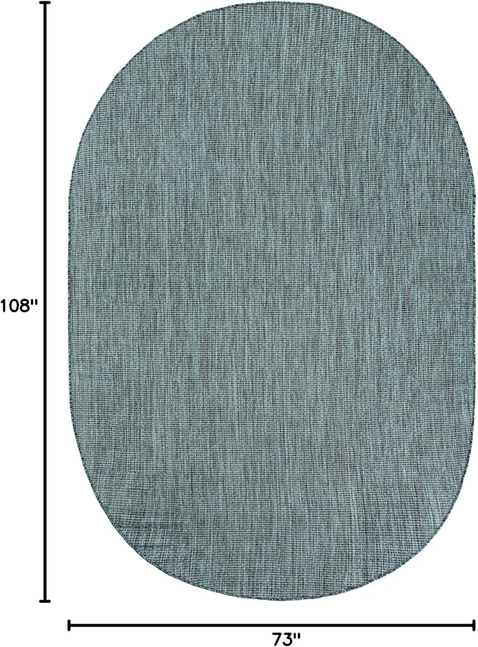 Unique Loom Outdoor Solid Collection Area Rug (6' 1" x 9' Oval Teal/Navy Blue) - Image 2