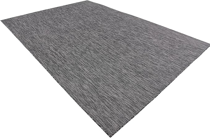 Unique Loom Collection Casual Transitional Solid Heathered Indoor/Outdoor Flatweave Area Rug (8' x 11' 4" Rectangle, Black/Ivory) - Image 4