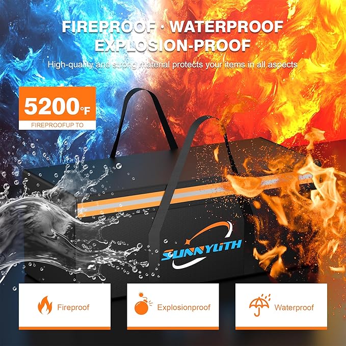 Large Fireproof Document Bags, 24x12x12" Waterproof Storage Firesafe Bag, Large Capacity Waterproof Storage Box with Reflective Strip for Valuables & Passport, Silicone Coating & Zipper Closure - Image 3