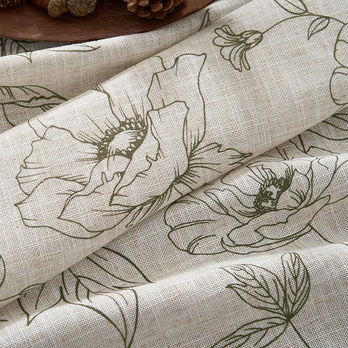 jinchan Floral Linen Curtains for Living Room 84 Inch Length Green Flower Curtain Rod Pocket Back Tab Farmhouse Curtains with Printed Floral Bedroom Window Curtain Set, 2 Panels Green - Image 4