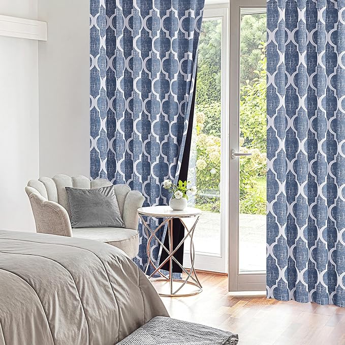 Beauoop 100% Blackout Curtains 96 Inches Long 2 Panels for Bedroom Living Room Blue Moroccan Geo Room Darkening Thermal Insulated Soundproof Rod Pocket Back Tab Window Treatments Drapes, 50x96 - Image 7