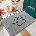 OLANLY Dog Door Mat for Muddy Paws 24x16, Paw Print Design, Absorbs Moisture and Dirt, Absorbent Non-Slip Washable Doormat, Quick Dry Chenille Mud Mat for Dogs, Entry Indoor Entryway Carpet, Grey by OLANLY