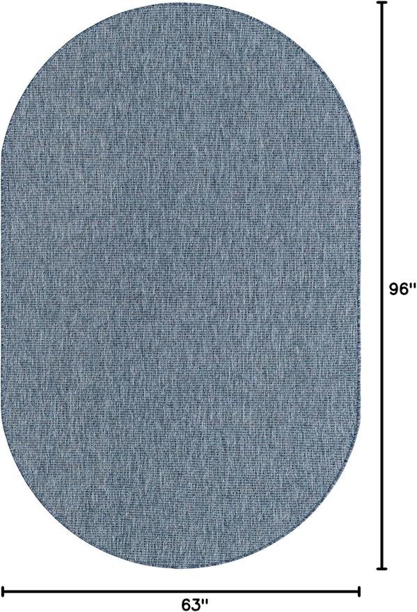 Unique Loom Collection Casual Transitional Solid Heathered Indoor/Outdoor Flatweave Area Rug (5' 3" x 8' Oval, Blue/Navy Blue) - Image 2