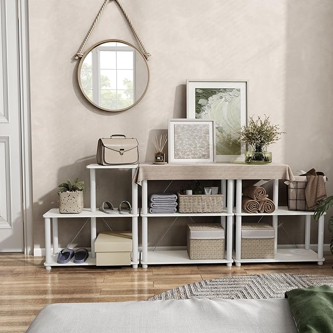 Homes: Inside + Out Apexa Modern 3-Tier Wide Shelving Units, Collectibles Display Shelves, Easy Assembly Standing Shelf, Home Storage Organizer for Living Room, Bedroom, Office, White - Image 14