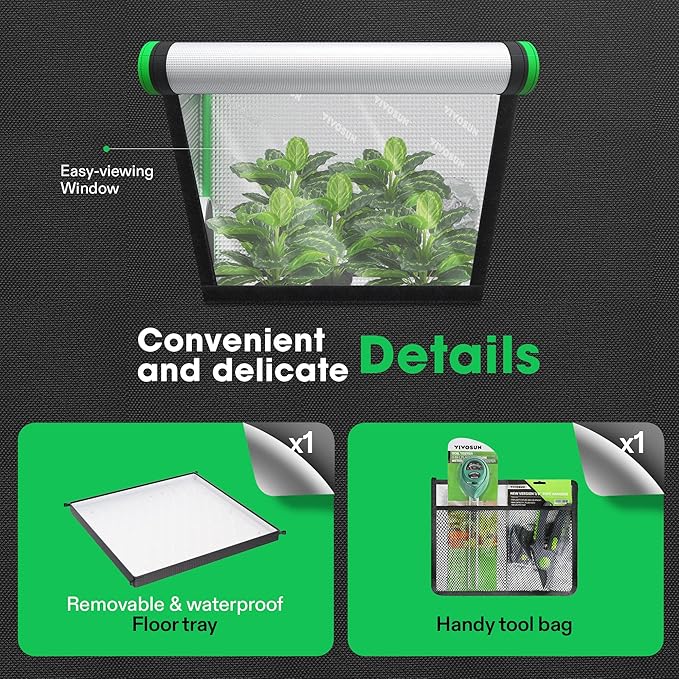 VIVOSUN R846 4x8 Grow Tent, 96"x48"x72" Roof Cube Tent with Observation Window and Floor Tray for Hydroponics Indoor Plant for VS4000/VSF4300 - Image 5