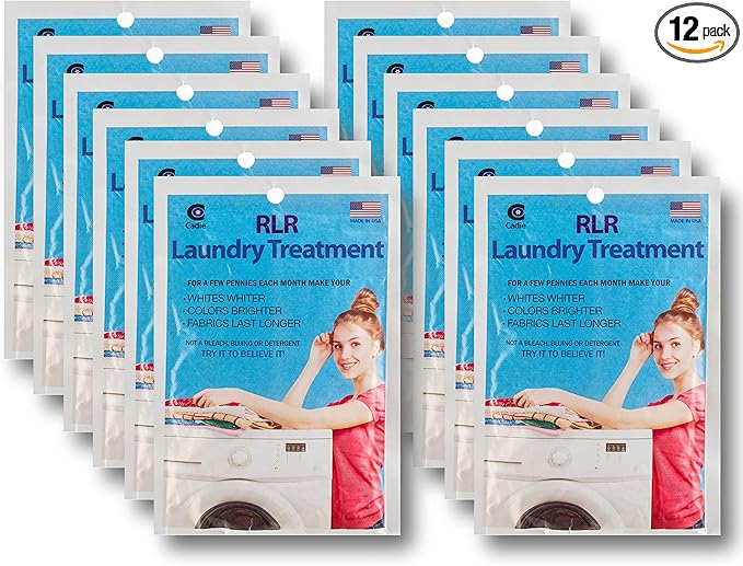 RLR Natural Laundry Detergent Powder – Whitens, Brightens, Refreshes Baby Cloth Diaper Detergent, Musty Towels, Workout Clothes - Non-toxic, Fragrance-Free For Sensitive Skin (Pack of 12) by Cadie