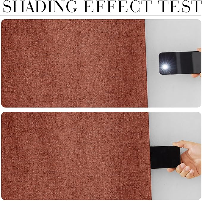 RYB HOME 100% Blackout Linen Textured Curtains 96 inches Long, Insulating Privacy Energy Saving for Bedroom Living Room Window Office Theater Dining Nursery, W 52 x L 96 in, Terracotta, 2 Panels - Image 6