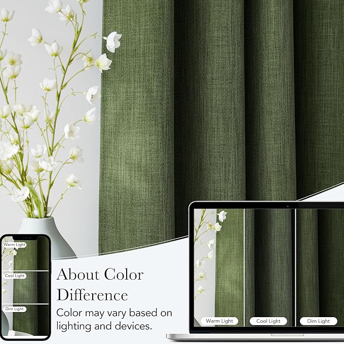 NICETOWN Short Faux Linen Froest Green Blackout Curtains 63 inches Long for Kitchen - Privacy Panels for Living Room Bedroom, Modern Farmhouse Style Easy Care Grommet Top, 2 Panels, W42 by L63 - Image 5