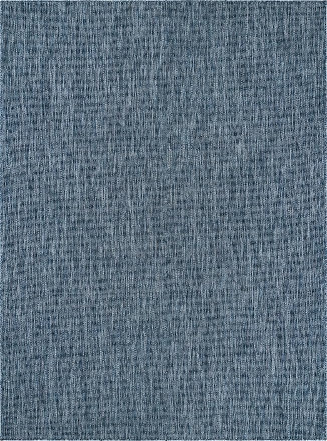 Unique Loom Collection Casual Transitional Solid Heathered Indoor/Outdoor Flatweave Area Rug (10' x 13' 1" Rectangle, Blue/Navy Blue) - Image 9