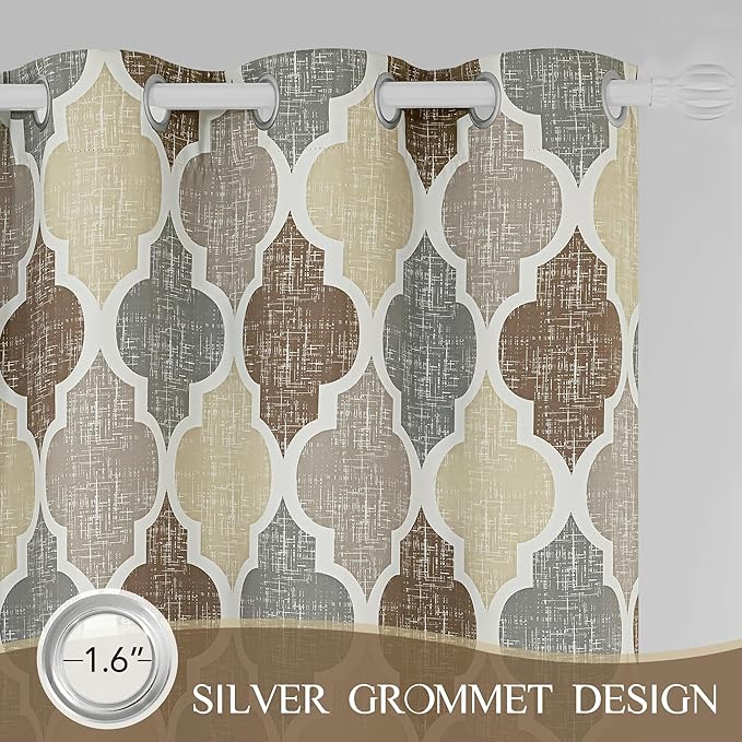 Beauoop 100% Blackout Curtains 96 Inches Long 2 Panels for Bedroom Living Room Brown Grey Moroccan Geo Room Darkening Thermal Insulated Soundproof Grommet Top Window Treatments Drapes, 50x96 Set of 2 - Image 7