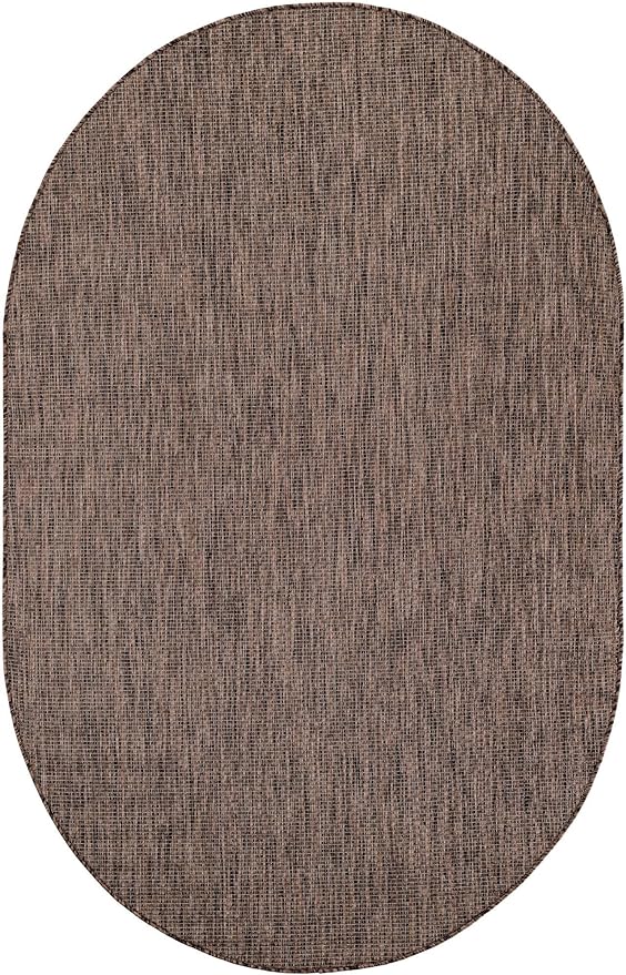 Unique Loom Outdoor Solid Collection Area Rug (5' 3" x 8' Oval Light Brown/Ivory) - Image 3
