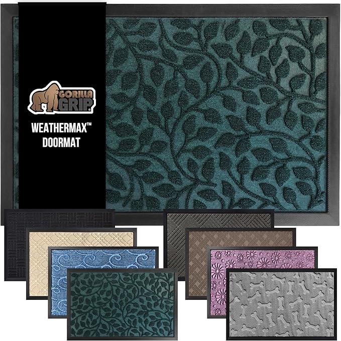 GORILLA GRIP 100% Waterproof All-Season WeatherMax Doormat, 72x24, US Designed Natural Rubber, Stain and Fade Resistant, Low Profile Indoor Outdoor Door Mats, Easy Clean Patio Mat, Moss Vine Leaves by GorillaGrip