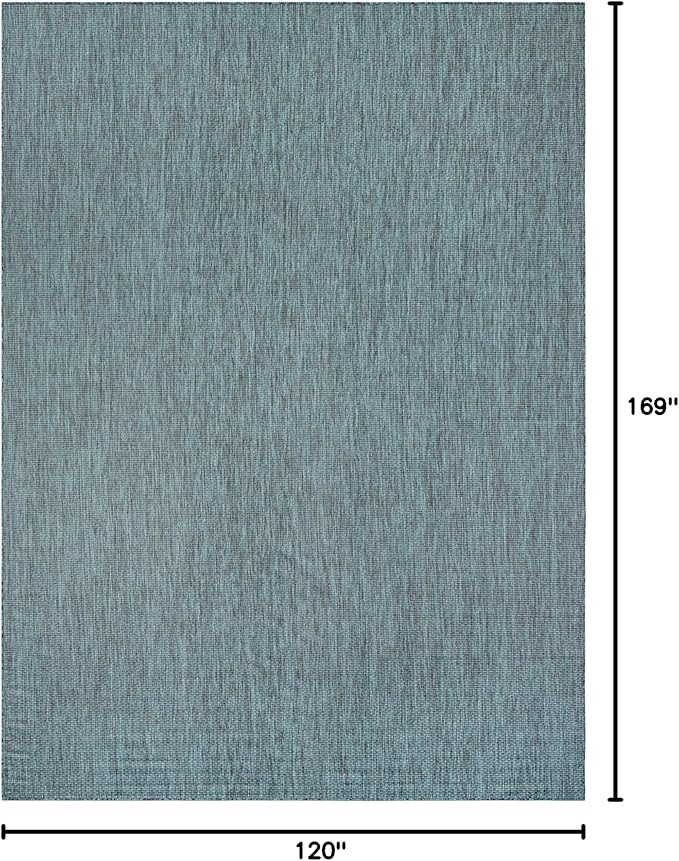 Unique Loom Outdoor Solid Collection Area Rug (10' x 14' 1" Rectangle Teal/Navy Blue) - Image 2