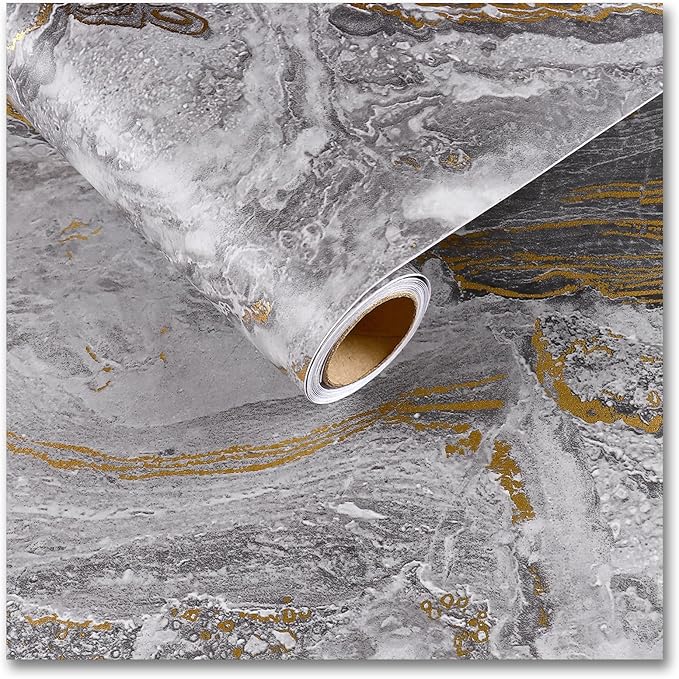 CRE8TIVE 12"x354" Gold Grey Marble Contact Paper Matte Slate Marble Wallpaper Peel and Stick Countertops Waterproof Self Adhesive Vinyl Roll for Bathroom Cabinets Sink Kitchen Counter Top Stick Paper by CRE8TIVE