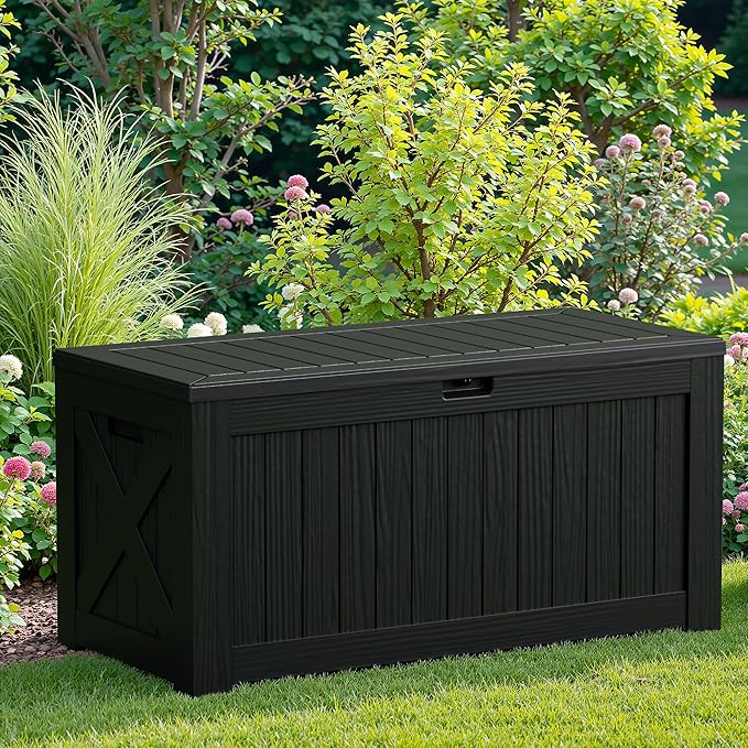 JUMMICO 120 Gallon Resin Deck Box, Large Outdoor Storage Box Waterproof & Lockable for Garden, Patio, Pools (Black) - Image 5