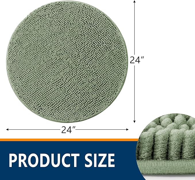 Smiry Luxury Chenille Round 24x24, Extra Soft and Absorbent Shaggy Bathroom Mat Rugs, Machine Washable, Non-Slip Plush Carpet for Tub, Shower, and Bath Room, Sage Green - Image 2