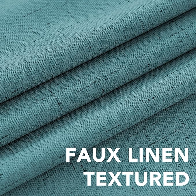 H.VERSAILTEX Primitive Linen Curtains 100% Blackout Curtain Drapes Burlap Fabric Curtains with White Thermal Insulated Liner, Grommet Top Curtain Living Room/Bedroom (2 Panels, 42 x 45 Inch, Teal) - Image 4