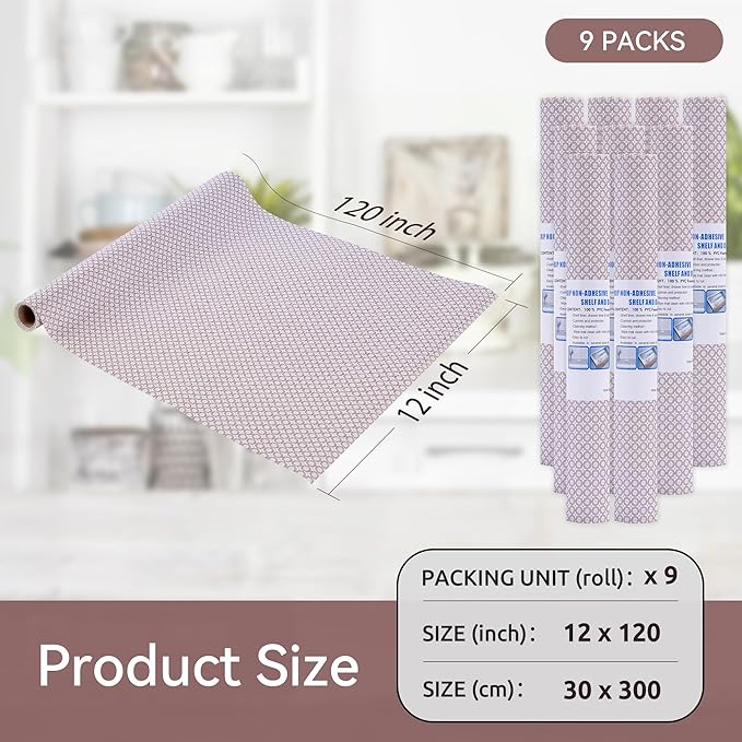 FIFTY FEET 12"x120" Non-Adhesive Shelf Liner for Kitchen Cabinets and Drawers, Washable Non-Slip PVC Cabinet Liner (Red Circle)(9 Roll) - Image 5