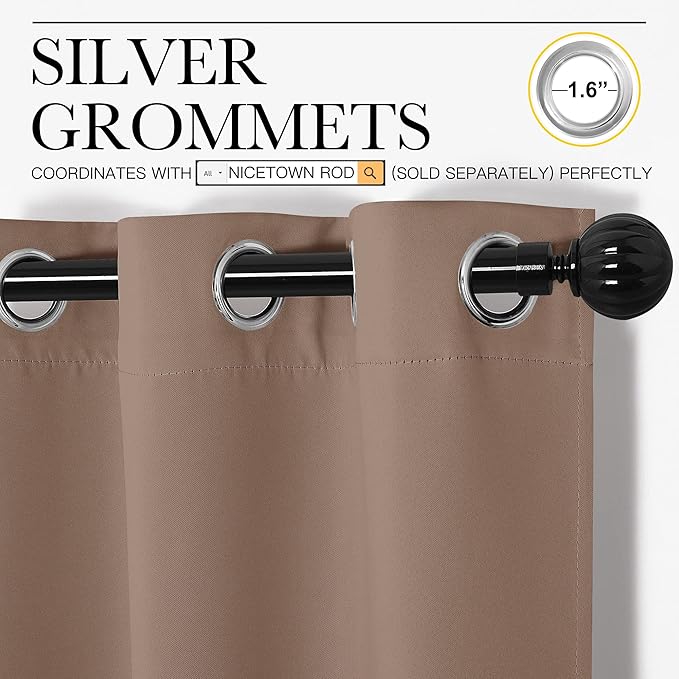 NICETOWN Window Treatment Thermal Insulated Solid Grommet Blackout Curtains/Drapes for Bedroom (Set of 2 Panels, 42 by 63 Inch, Cappuccino) - Image 3