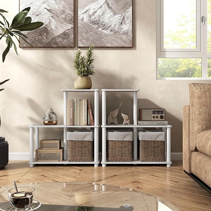 Homes: Inside + Out Apexa Modern 3-Cube Ladder Shelving Units, Collectibles Display Shelves, Easy Assembly Standing Shelf, Home Storage Organizer for Living Room, Bedroom, Office, Taupe Grey - Image 2