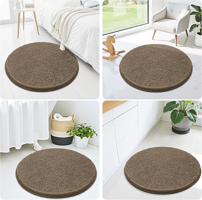Smiry Luxury Chenille Round 24x24, Extra Soft and Absorbent Shaggy Bathroom Mat Rugs, Machine Washable, Non-Slip Plush Carpet for Tub, Shower, and Bath Room, Camel - Image 7
