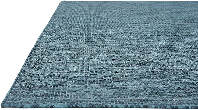Unique Loom Collection Casual Transitional Solid Heathered Indoor/Outdoor Flatweave Area Rug (6' 1" x 9' Rectangle, Teal/Navy Blue) - Image 7