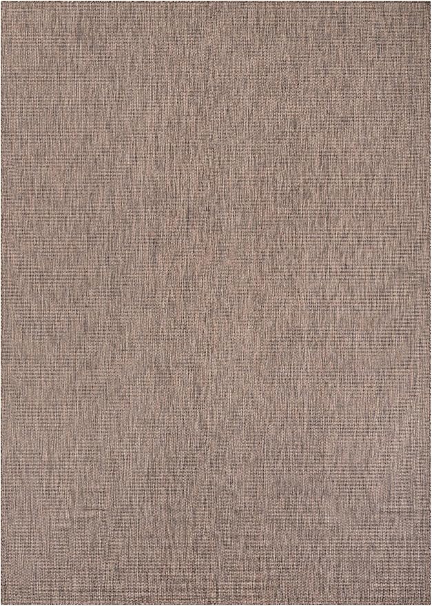 Unique Loom Outdoor Solid Collection Area Rug (10' x 14' 1" Rectangle Light Brown/Ivory) - Image 3