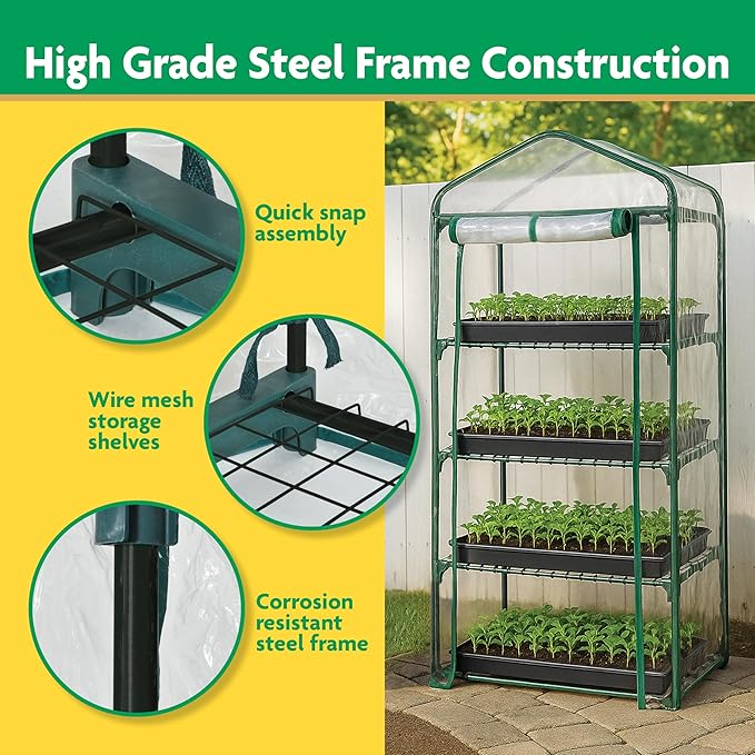 Miracle-Gro 23" x 17" x 57" 4-Tier Indoor/Outdoor Mini Greenhouse Plant Tent, All-Season Compact Plant Growth Accelerator with PVC Cover and Roll-Up Zipper Door, Clear - Image 4