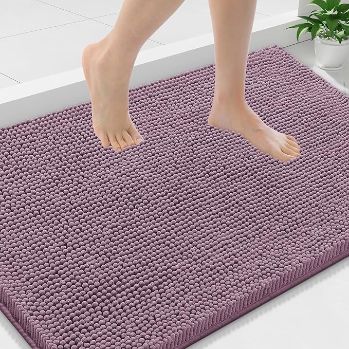 Smiry Luxury Chenille Bathroom Rugs 36x24, Extra Soft and Absorbent Shaggy Bath Mat, Machine Washable, Non-Slip Plush Carpet Runner for Tub, Shower, and Floor, Home Decor Accessories, Deep Plum by Smiry