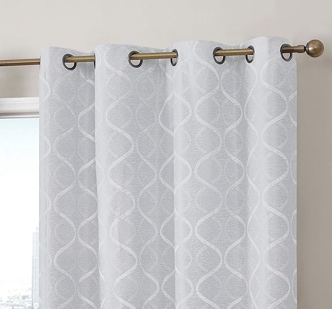 HLC.ME Versailles Lattice Flocked 100% Complete Blackout Thermal Insulated Window Curtain Grommet Panels - Energy Savings & Soundproof - for Living Room & Bedroom - Set of 2 (50 x 72 inches, Ivory) by HomeLinenCollections