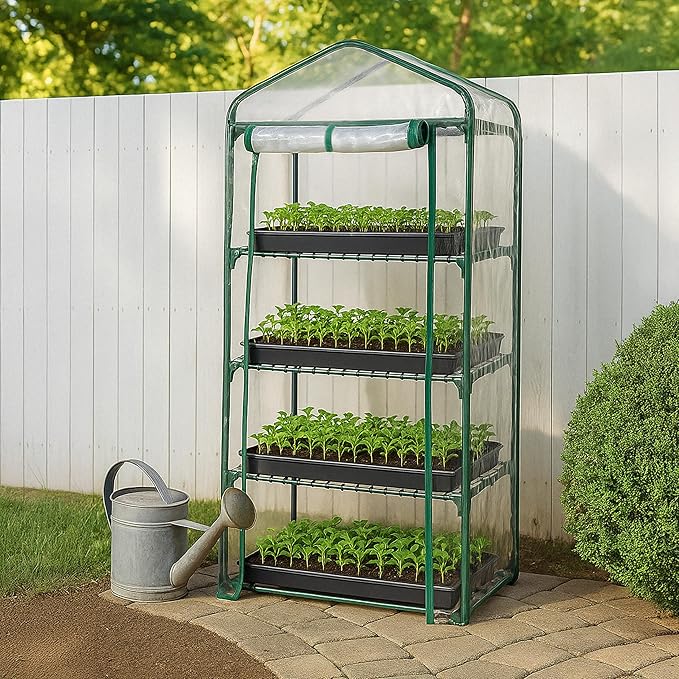 Miracle-Gro 23" x 17" x 57" 4-Tier Indoor/Outdoor Mini Greenhouse Plant Tent, All-Season Compact Plant Growth Accelerator with PVC Cover and Roll-Up Zipper Door, Clear - Image 8