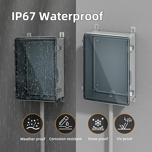 Joinfworld Lockable Outdoor Weatherproof Electrical Box for Electronics Outside 11.4x7.5x5.5 Weather Proof Electrical Box Plastic Nema 4 Enclosure Clear - Image 4