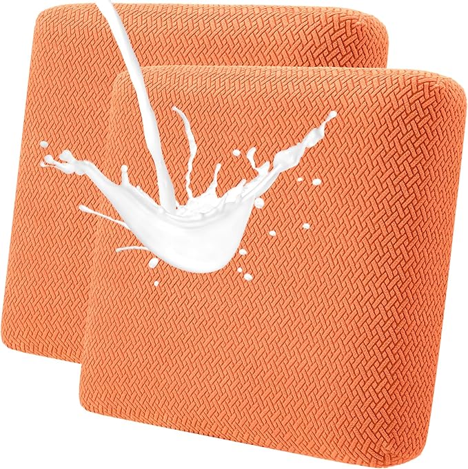 Fuloon Waterproof Couch Cushion Covers, Stretch Sofa Seat Cushion Slipcovers Solid Washable Furniture Protector Suitable for Armchair Loveseat Sofa (Orange, 2 Pieces) by Fuloon