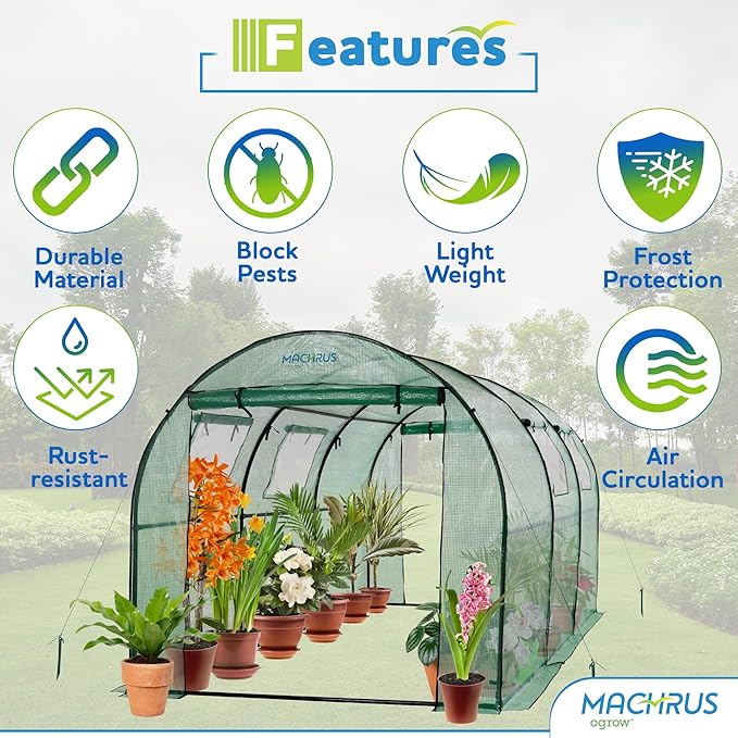 Ogrow® Deluxe Walk-in Tunnel Greenhouse with Cover - Green - Image 4