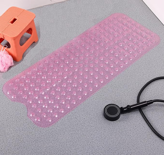 Anti-Slip Bathtub Shower mat, 39.3×15.7 inch（Approximately 100 × 40cm） Soft Oversized Machine Washable Non-Slip Bathtub mat with Drainage Holes, Bathroom Floor Suction Cup.（1-Clear Pink） - Image 8