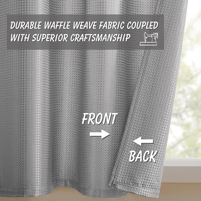 Home Queen Grey Waffle Bathroom Window Curtains, Short Water Repellent Rod Pocket for Small Kitchen Window, 24 W X 24 L Inch Each - Image 3