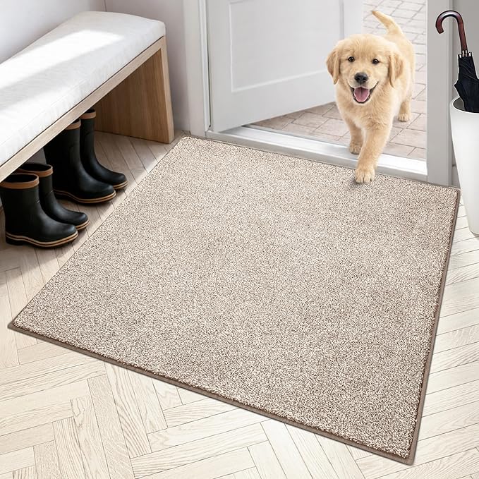 PURRUGS Dirt Trapping Door Mat 36" x 36", Non-Slip Machine Washable Entryway Rug, Dog Doormat, Indoor Front Door Mat, Super Absorbent Entry Rug for Muddy Shoes & Paws, Taupe by PURRUGS