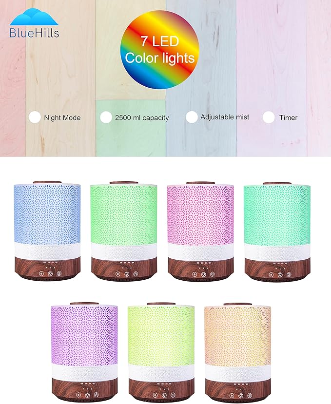BlueHills 2500 ML XL Essential Oil Diffuser for Large Room Aroma Humidifier Home Decor Bed Baby Room Big Huge 2.5 L Capacity Long Run Color Lights Decorative Design High Mist Dark Wood Grain F004 - Image 6