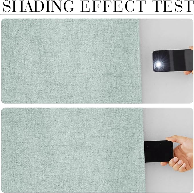 RYB HOME 100% Blackout Linen Textured Curtains 96 inches Long, Thermal Insulating Privacy Energy Saving for Bedroom Living Room Window Office Theater Baby Nursery, W 52 x L 96 in, Aqua, 2 Panels - Image 5