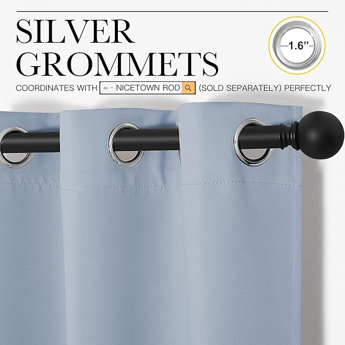 NICETOWN Bedroom Blackout Curtains for Windows, Vintage Blue Window Treatment Drapes, Home Fashion Thermal Insulated Blackout Curtain Panels for Bedroom (1 Pair, 42 inches Wide by 63 inches Long) - Image 3