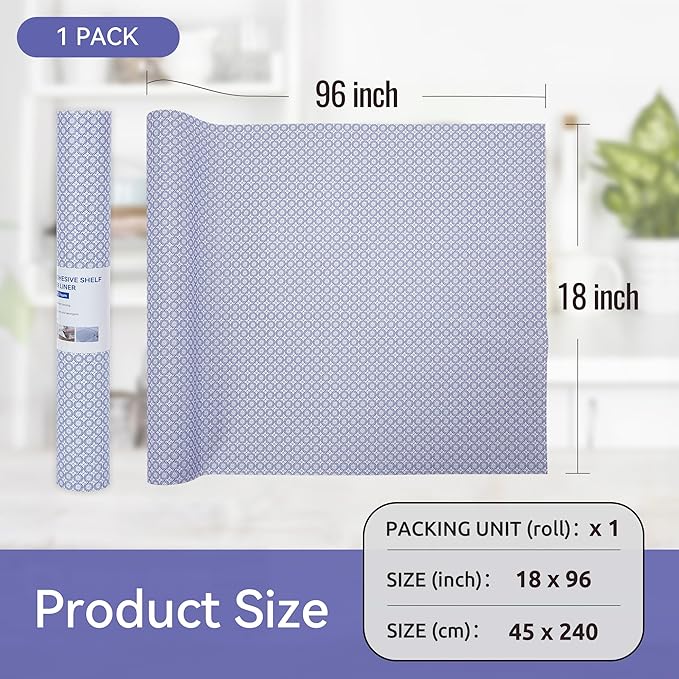FIFTY FEET 18"x96" Non-Adhesive Shelf Liner for Kitchen Cabinets and Drawers, Washable Non-Slip PVC Cabinet Liner (Blue Circle)(1 Roll) - Image 5