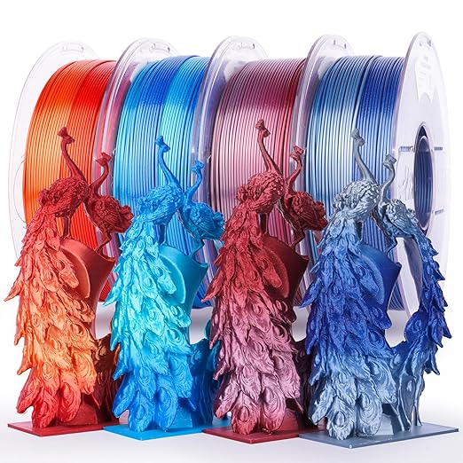 AMOLEN Silk Shiny Gradient PLA 4KG 3D Printer Filament Bundle, Sparkle Gradient PLA Filament 1.75mm Pack for Most FDM 3D Printer, 1KG X 4 Spools by AMOLEN