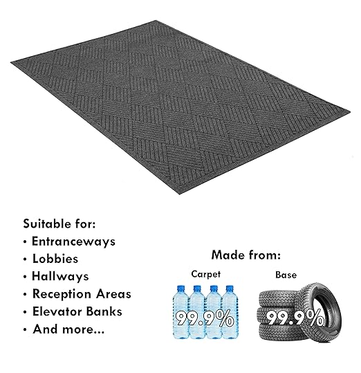 Guardian EcoGuard Diamond Indoor Wiper Floor Mat, Recycled Plactic and Rubber, 4'x8', Charcoal Black - Image 2